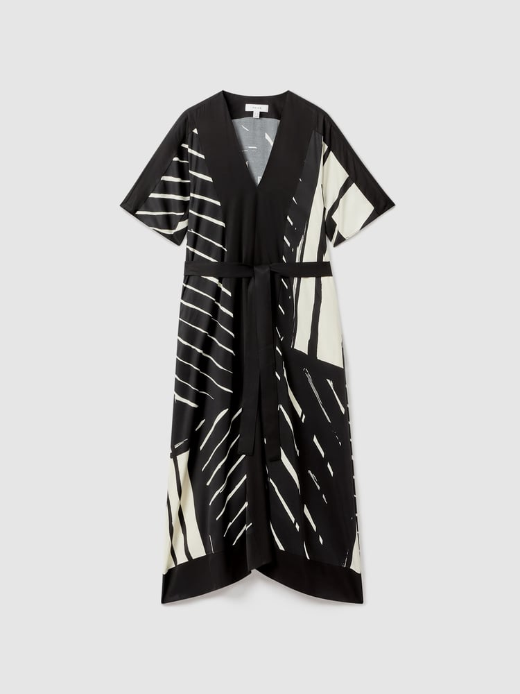 Reiss Black/White Cami Printed Fit and Flare Midi Dress - Image 2 of 7