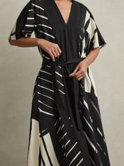 Reiss Black/White Cami Printed Fit and Flare Midi Dress - Image 3 of 7