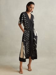 Reiss Black/White Cami Printed Fit and Flare Midi Dress - Image 4 of 7