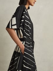 Reiss Black/White Cami Printed Fit and Flare Midi Dress - Image 5 of 7