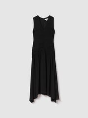 Reiss Black Saffy Ruched Bodycon Midi Dress - Image 2 of 6