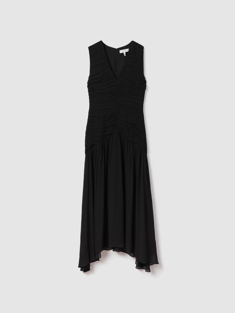 Reiss Black Saffy Ruched Bodycon Midi Dress - Image 2 of 6