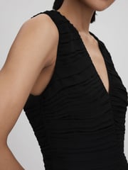 Reiss Black Saffy Ruched Bodycon Midi Dress - Image 4 of 6