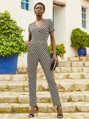 Sosandar Black Light Geometric Print Wrap Front Jumpsuit - Image 1 of 5