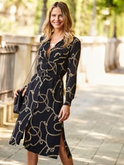 Sosandar Black Chain Print Belted Shirt Dress - Image 1 of 4