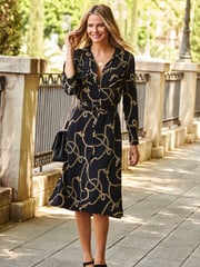 Sosandar Black Chain Print Belted Shirt Dress - Image 3 of 4