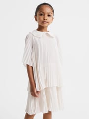 Reiss Ivory Nadia 4-9 yrs Pleated Collared Tiered Dress - Image 3 of 7