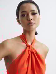 Reiss Orange Evelyn Fitted Halter Neck Midi Dress - Image 4 of 7