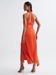 Reiss Orange Evelyn Fitted Halter Neck Midi Dress - Image 5 of 7