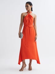 Reiss Orange Evelyn Fitted Halter Neck Midi Dress - Image 6 of 7