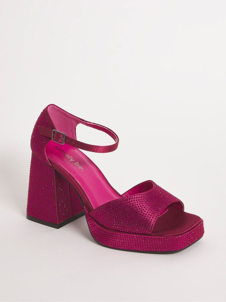 Simply Be Pink Regular/Wide Fit Diamanté Heel Platform Sandals - Image 2 of 3