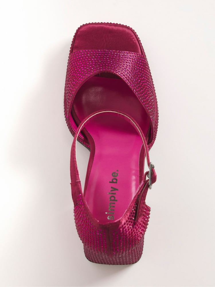 Simply Be Pink Regular/Wide Fit Diamanté Heel Platform Sandals - Image 3 of 3