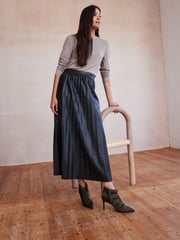 Black PU Pleated Midi Skirt - Image 1 of 6