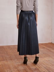 Black PU Pleated Midi Skirt - Image 3 of 6