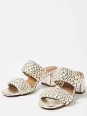 Oliver Bonas Gold Weave Block Heeled Leather Sandals - Image 1 of 5