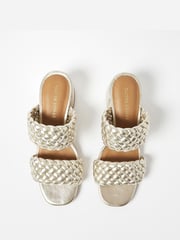 Oliver Bonas Gold Weave Block Heeled Leather Sandals - Image 2 of 5