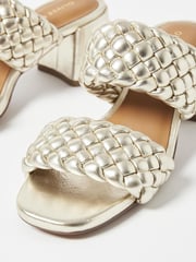 Oliver Bonas Gold Weave Block Heeled Leather Sandals - Image 3 of 5