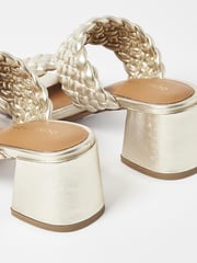 Oliver Bonas Gold Weave Block Heeled Leather Sandals - Image 4 of 5