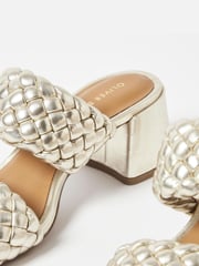 Oliver Bonas Gold Weave Block Heeled Leather Sandals - Image 5 of 5