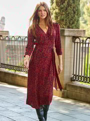 Sosandar Red Wrap Front Midi Wrap Dress - Image 1 of 5