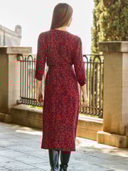 Sosandar Red Wrap Front Midi Wrap Dress - Image 2 of 5