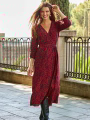 Sosandar Red Wrap Front Midi Wrap Dress - Image 3 of 5