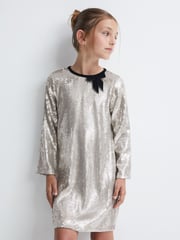 Reiss Silver Leon Sequin Bow Dress - Image 1 of 5