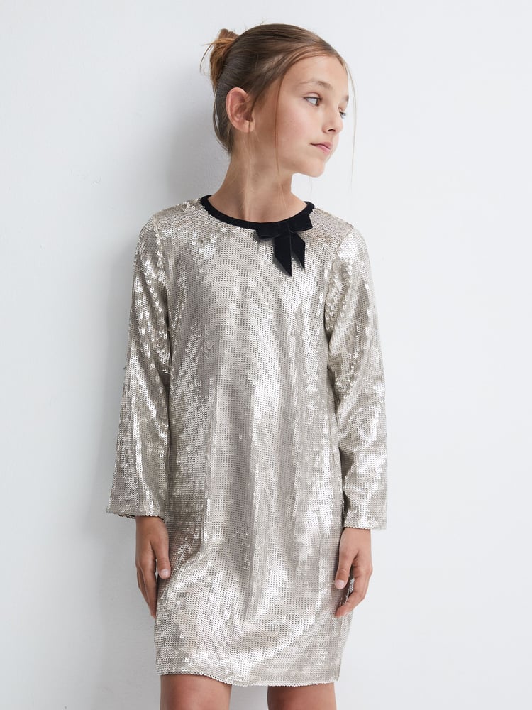 Reiss Silver Leon Sequin Bow Dress - Image 1 of 5