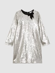 Reiss Silver Leon Sequin Bow Dress - Image 2 of 5