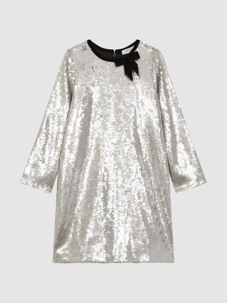 Reiss Silver Leon Sequin Bow Dress - Image 2 of 5