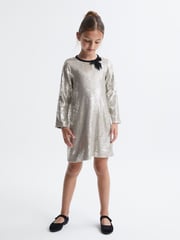 Reiss Silver Leon Sequin Bow Dress - Image 3 of 5