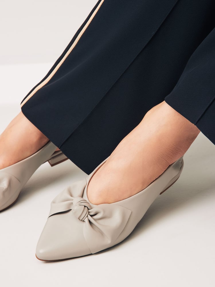 Bone Neutral Forever Comfort® Leather Point Toe Bow Slingback Shoes - Image 2 of 7