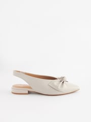 Bone Neutral Forever Comfort® Leather Point Toe Bow Slingback Shoes - Image 4 of 7