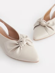 Bone Neutral Forever Comfort® Leather Point Toe Bow Slingback Shoes - Image 5 of 7