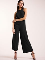 Black Sleeveless Wide Leg Crepe Jumpsuit - Image 1 of 6