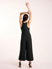 Black Sleeveless Wide Leg Crepe Jumpsuit - Image 3 of 6