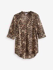 Brown Animal V-Neck Metallic Spot 3/4 Sleeve Blouse - Image 5 of 6