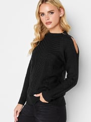 PixieGirl Petite Black Cold Shoulder Jumper - Image 2 of 5