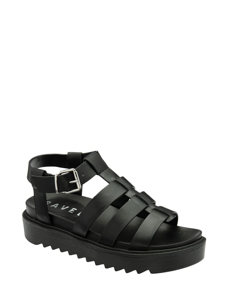 Ravel Black Fisherman Sandals On a Flatform Wedge Unit - Image 1 of 4
