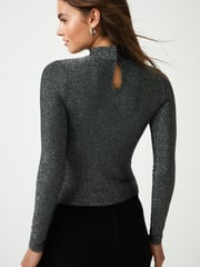 Silver Sparkle Jacquard High Neck Top - Image 2 of 5
