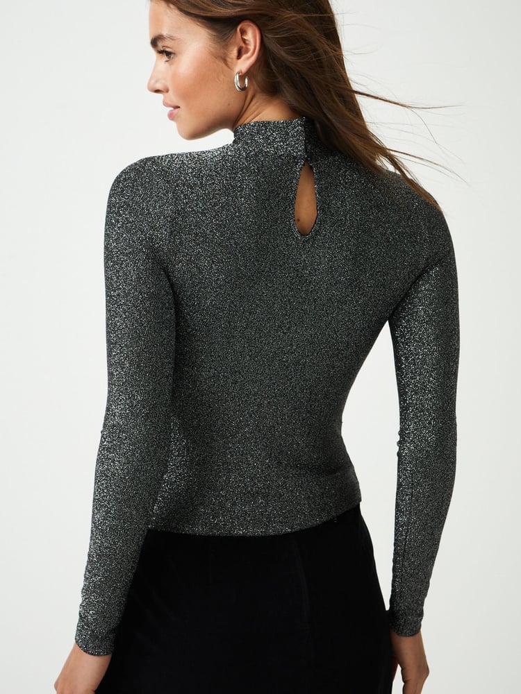Silver Sparkle Jacquard High Neck Top - Image 2 of 5 Silver Sparkle Jacquard High Neck Top - Image 2 of 5
