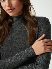 Silver Sparkle Jacquard High Neck Top - Image 3 of 5