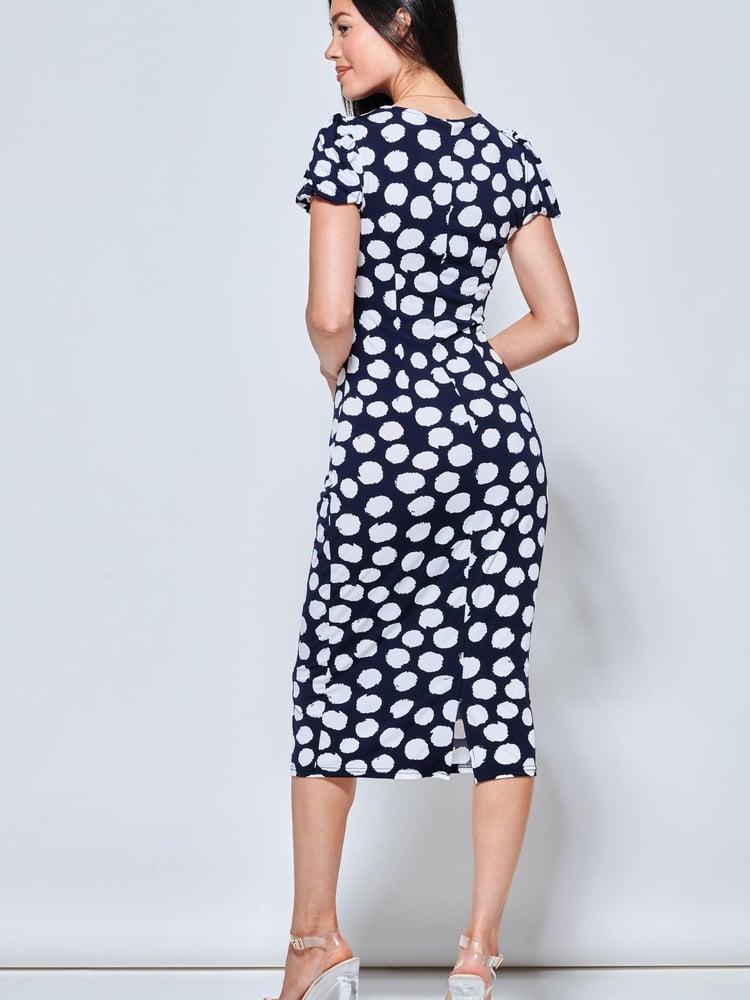 Jolie Moi Blue Short Sleeve Bodycon Midi Dress - Image 2 of 5