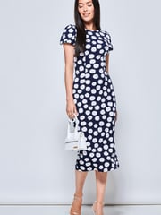 Jolie Moi Blue Short Sleeve Bodycon Midi Dress - Image 4 of 5