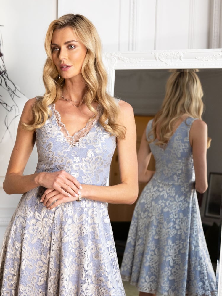 HotSquash Silver V-Neck Floral Lace Dress - Image 1 of 4