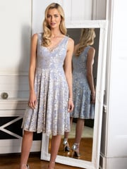 HotSquash Silver V-Neck Floral Lace Dress - Image 3 of 4