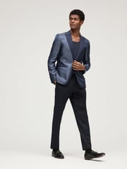 Navy Slim Fit Satin Jacquard Blazer - Image 2 of 12