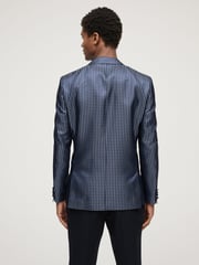 Navy Slim Fit Satin Jacquard Blazer - Image 3 of 12