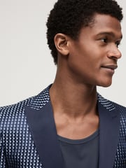 Navy Slim Fit Satin Jacquard Blazer - Image 4 of 12