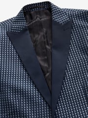Navy Slim Fit Satin Jacquard Blazer - Image 7 of 12
